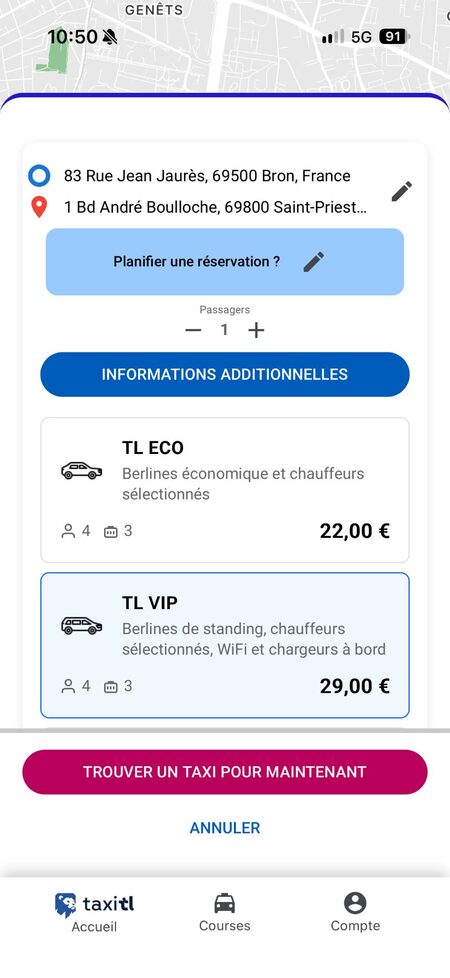 smartphone + application Taxi Lyon TL
