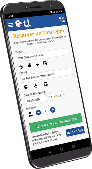 smartphone + application TL Taxi Lyon