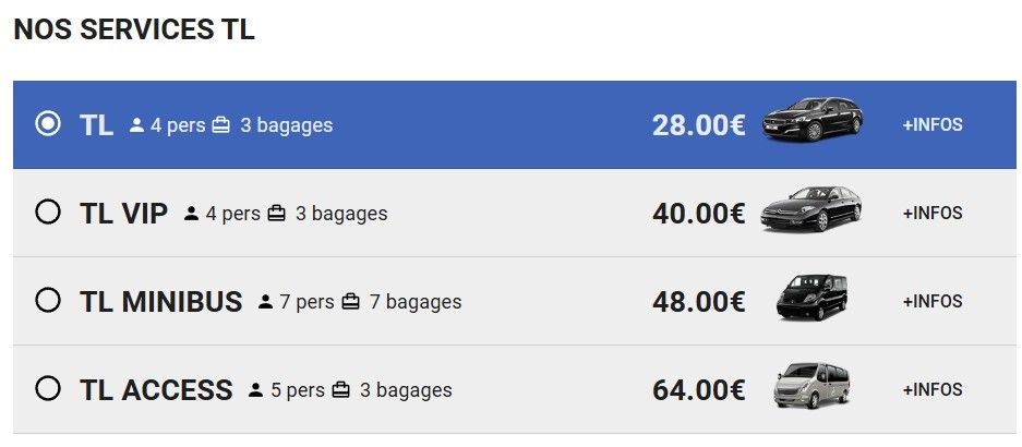 Prix fixes TAXI TL PRO